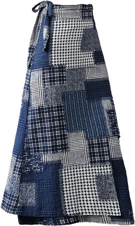 Vnyeelfy Women's Linen Wrap Skirt Maxi Long Length 1 Piece High Waisted Plaid (Blue) : Clothing, Shoes & Jewelry