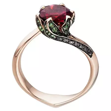 Customizable Tomasz Donocik 18 Karat Rose Gold Rubellite Lily Pad Engagement Ring For Sale at 1stDibs | lily pad ring, beauty and the beast rose engagement ring, androgynous engagement rings