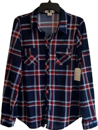 Women's New Plaid Button Down Shirt Checkered Top Blue/Red/White Size S M L XL | eBay