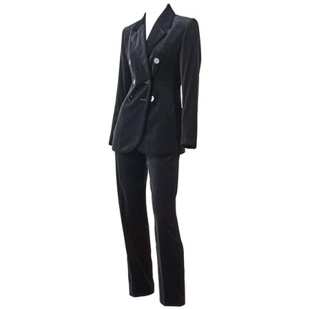Yves Saint Laurent Rive Gauche Velvet Pinstripe Pant Suit For Sale at 1stDibs