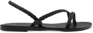 Yianna Braided Leather Slingback Sandals - Black