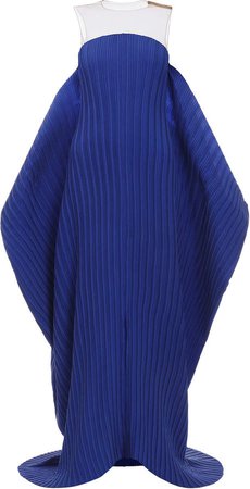 Balmain Sheer-Top Draped Plissé Gown Size: 36