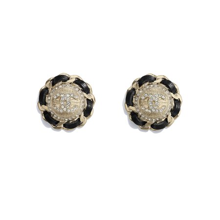 Chanel, earrings Metal, Calfskin & Strass Gold, Black & Crystal