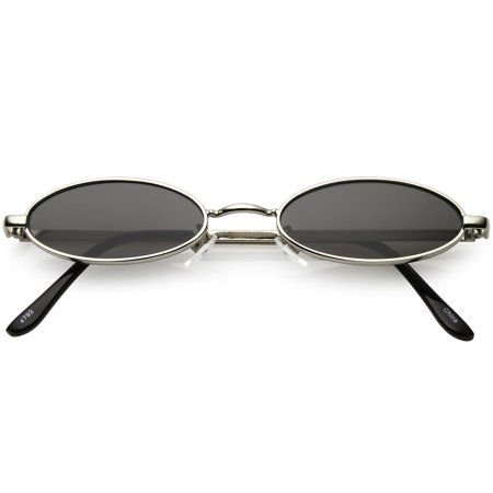 *clipped by @luci-her* Extreme Small Oval Sunglasses Neutral Colored Flat Lens 51mm (Silver / black / grey)