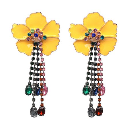 European American Elegant Flowers Tassel Earrings Colorful Ethnic Tassel Piercing Dangle Earrings online - NewChic