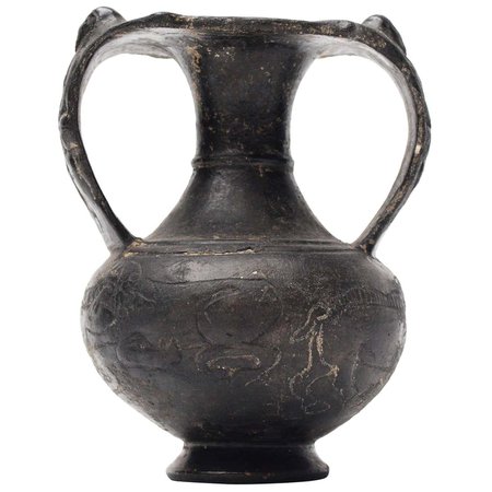Etruscan "Bucchero" Black Ware Two Handle Vase For Sale at 1stDibs