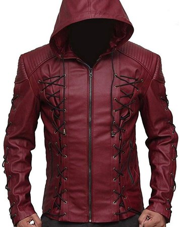 Roy Harper Movie Red Arrow Hooded Arsenal Faux Leather Jacket for Men's Offer at Amazon Men’s Clothing store