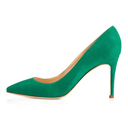 Amazon.com | June in Love Women's Middle Heels Shoes Pointy Toe for Daily Usual Girls Lady Pumps Suede Green 5.5 US | Pumps