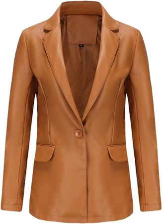 Autumn Office Lady Single Button Pu Coat Blazers Women High Street Solid Faux Leather Jacket at Amazon Women's Coats Shop