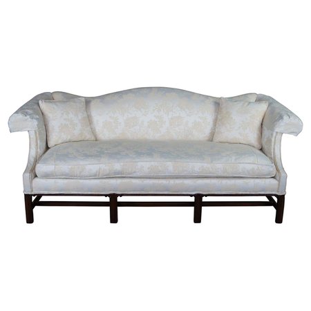 Hickory Chair Chippendale Mahogany Camelback Sofa Rolled Arm Pagoda Scene Couch For Sale at 1stDibs