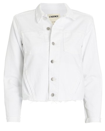 L'Agence Janelle Cropped Denim Jacket In White | INTERMIX®