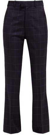 High Rise Checked Wool Trousers - Womens - Navy