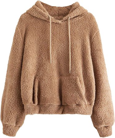 SweatyRocks Women's Causal Kangaroo Pocket Faux Fur Pullover Sweatshirts Hoodie Z#Cami S at Amazon Women’s Clothing store