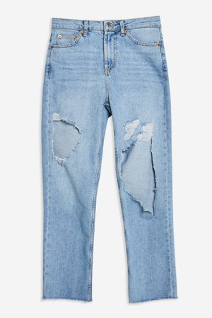 Bleach Exposed Thigh Ripped Straight Leg Jeans | Topshop
