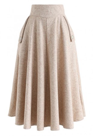 Classic Simplicity A-Line Midi Skirt in Light Tan - NEW ARRIVALS - Retro, Indie and Unique Fashion