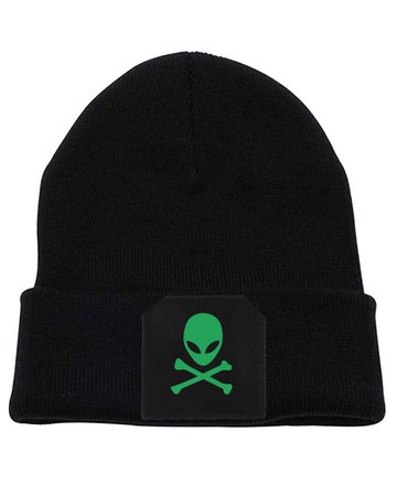 *clipped by @luci-her* Area 51 Black Beanie (Green and Black Patch) - Cryptic Apparel