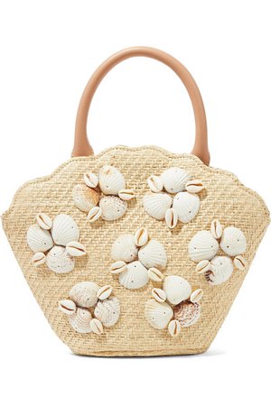 Loeffler Randall | Aria leather-trimmed shell-embellished woven straw tote | NET-A-PORTER.COM