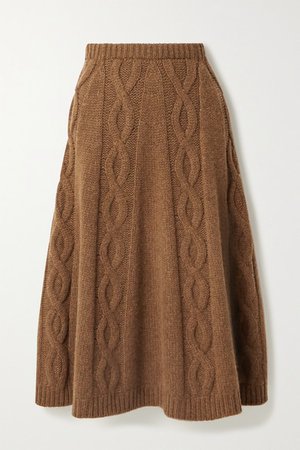 Cable-knit Cashmere Midi Skirt - Brown