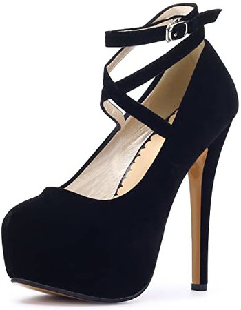 Amazon.com | OCHENTA Women's Ankle Strap Platform Pump Party Dress High Heel | Pumps