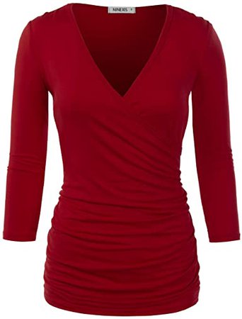 NINEXIS Womens Long Sleeve Crossover Side Wrap Surplice Casual Top at Amazon Women’s Clothing store
