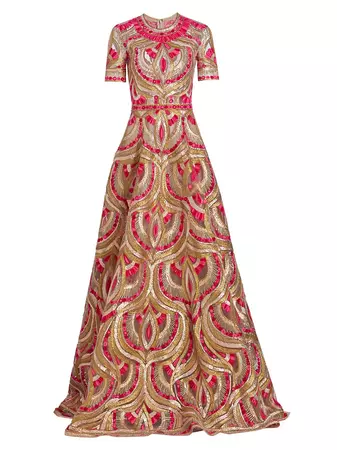 Shop Naeem Khan Embroidered Short-Sleeve Gown | Saks Fifth Avenue