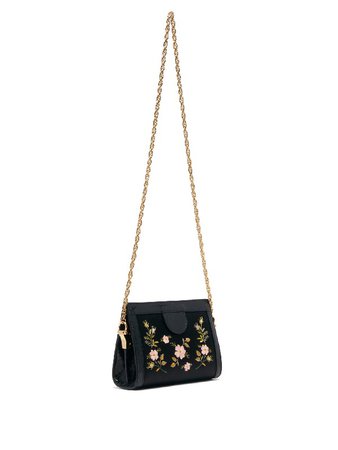 GUCCI Ophidia Floral-embroidered Satin Cross-body Bag In Black Multi