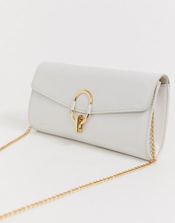 New Look leather look clutch bag in off white | ASOS