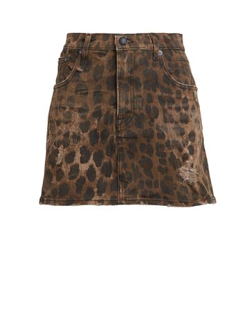 R13 | Leopard Print Denim Mini Skirt | INTERMIX®