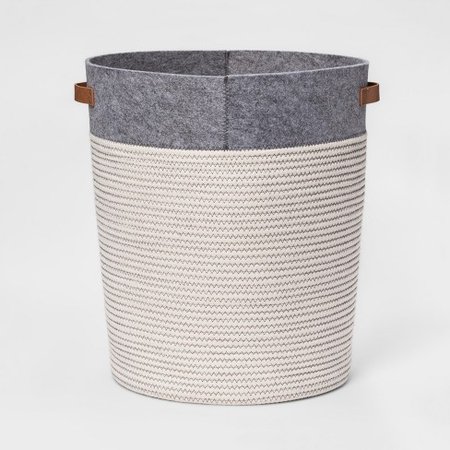 Large Coiled Rope Round Floor Storage Bin Gray