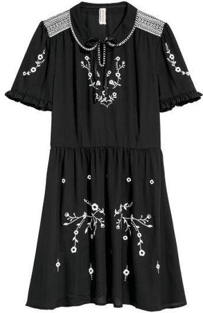 Cotton Dress with Embroidery - Black