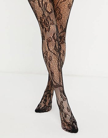 ASOS DESIGN lace floral tights in black | ASOS