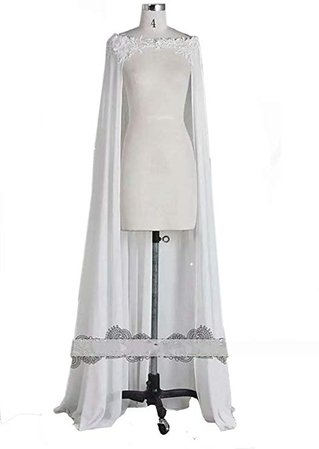 Lavendel Off Shoulder Chiffon Appliques Lace Long Wedding Cape Bridal Cloak at Amazon Women’s Clothing store: