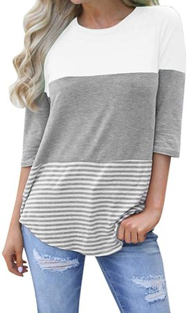 Amazon.com : WuyiMC Women's T-Shirt, Women Casual Loose Striped Patchwork Lace Three Quarter Sleeve Blouse Tops Shirts : Clothing