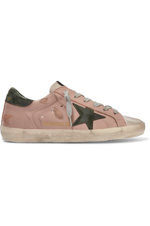 Golden Goose | Superstar distressed leather and suede sneakers | NET-A-PORTER.COM