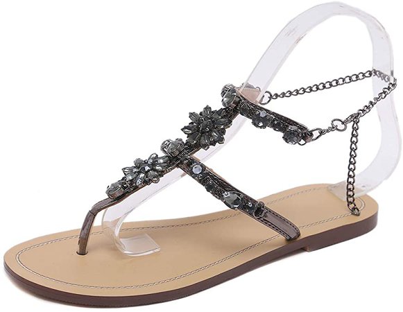Amazon.com | Stupmary Women Flat Sandals Crystal Summer Gladiator Sandals Flip Flops Beach Party Shoes Chains Floral | Flats