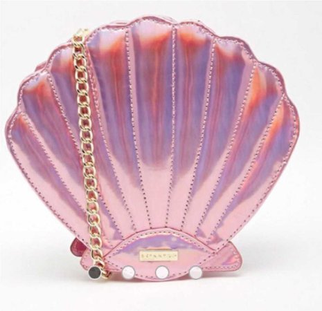 holographic pink clam shell purse