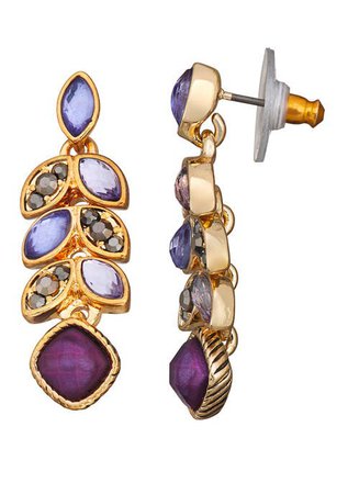 Napier Gold Tone Purple Stone Linear Earrings