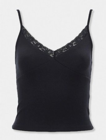 FOREVER 21 Lace-Trim Ribbed Cami Black