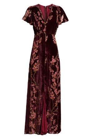 4SI3NNA Floral Burnout Velvet Maxi Dress | Nordstrom