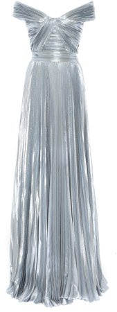 Azdorado Off-The-Shoulder Plissé-Lurex Gown