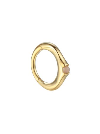 Pamela Love Jewelry - 6MM Floating Pink Opal Single Huggie Hoop Earring - Yellow Gold - Ylang 23