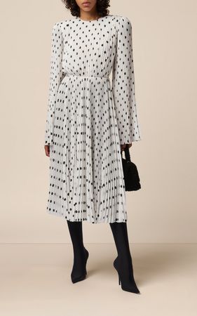 Balenciaga Pleated Hand-Drawn Polka-Dot Crepe Dress By Balenciaga | Moda Operandi