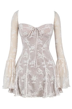 Clothing : Mini Dresses : 'Analissa' Vintage Cream Lace Corset Dress