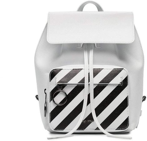 white and black diagonal stripe leather backpack