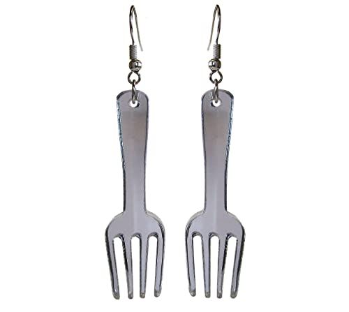 Amazon.com: Unique Fork Dangle Statement Earrings with Nickel Free Hooks, Dinglehopper Mirrored Acrylic Funny Weird Earrings for Chefs, Servers and Cosplay : Handmade Products