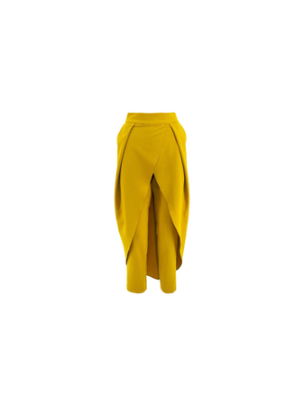 yellow folded trousers pants