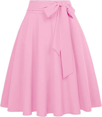 Belle Poque Women's Flared A Line Skirt High Waist Pockest Midi Skirt Pink Size M at Amazon Women’s Clothing store
