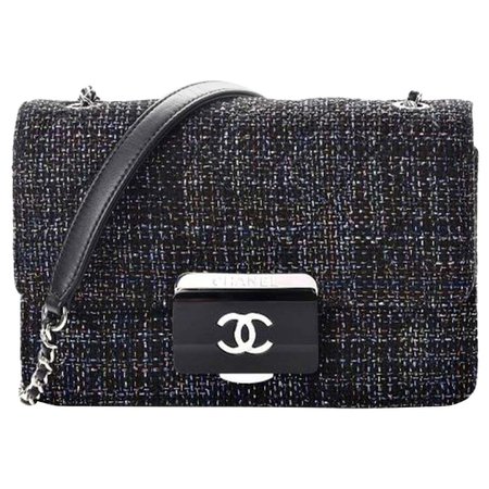 Chanel Rare Tweed Lambskin Quilted Mini Beauty Lock Multicolor Black Flap Bag For Sale at 1stDibs
