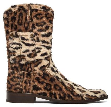 Leopard Print Shearling Western Boots - Womens - Leopard