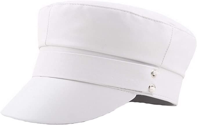 Women Yacht Captain Sailor Hat PU Newsboy Cabbie Baker Boy Peaked Beret Cap White at Amazon Women’s Clothing store